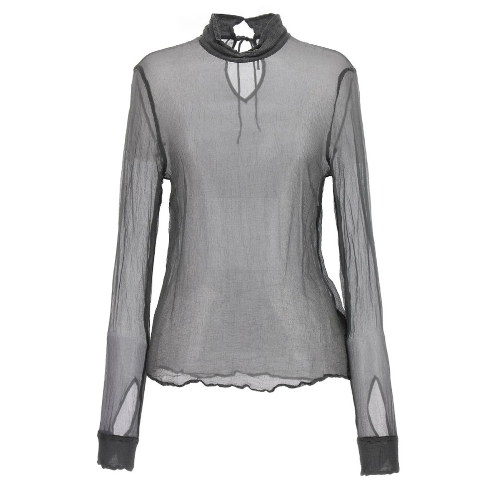 Dries Van Noten Sheer Turtleneck Blouse Gray (Size EU40 US M), LIKE NEW